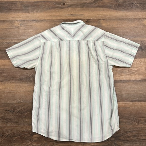 The North Face Mens Short Sleeve Button Up Shirt Striped green/gray w/pocket - Picture 11 of 14